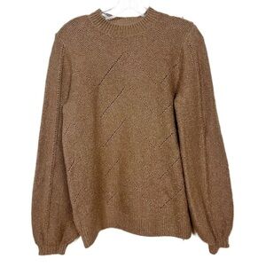 Lucky Brand | Stitch Mock Neck  Cotton Blend Puff Sleeve Sweater Size Small